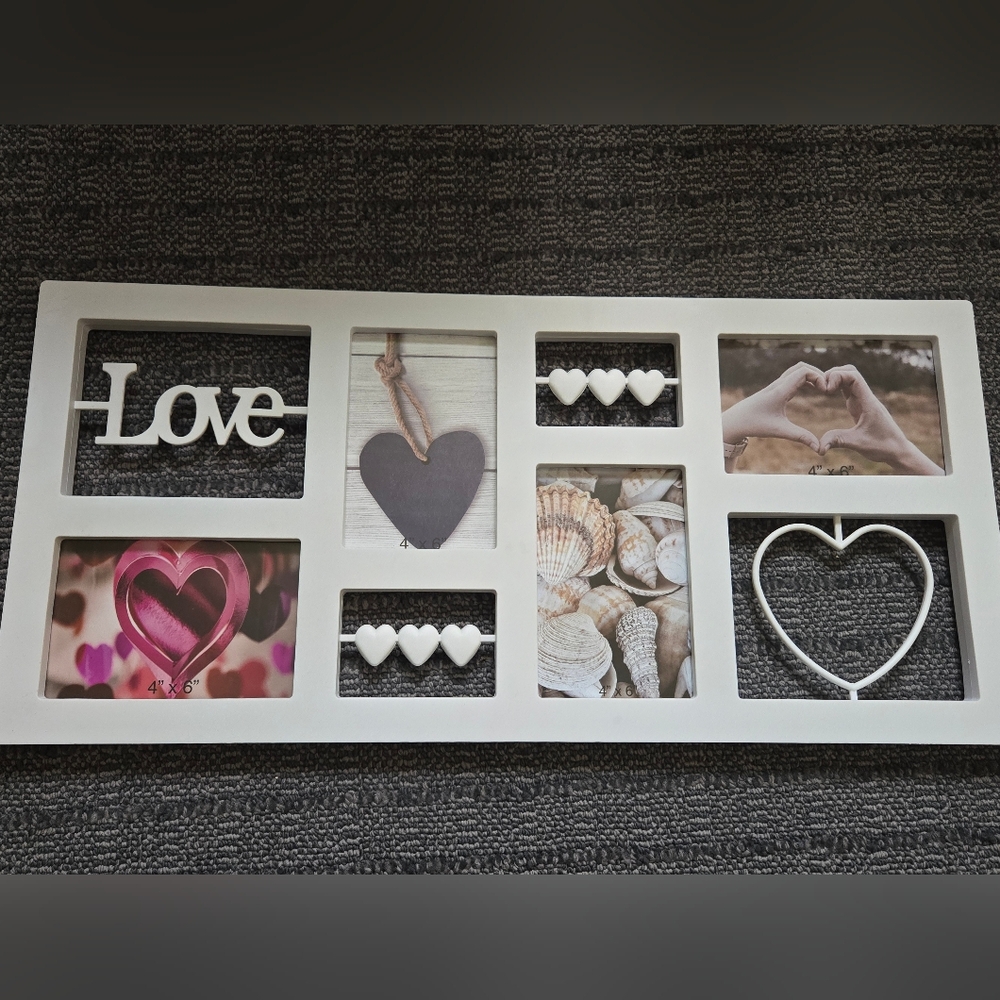 Super Cute White Multi-Photo Love Collage Frame. Holds 3 4x6 Pics.
